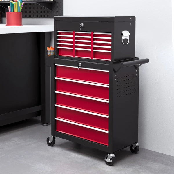 19 Drawer, Two-Part Tool Storage Chest on Wheels - Red