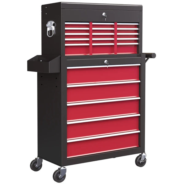 19 Drawer, Two-Part Tool Storage Chest on Wheels - Red