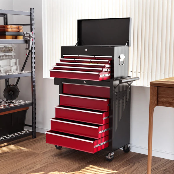 19 Drawer, Two-Part Tool Storage Chest on Wheels - Red