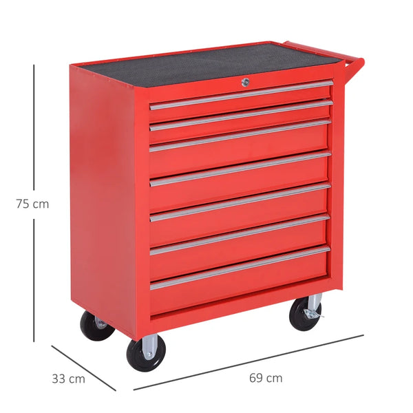 Roller Tool Cabinet Storage Chest Box 7 Drawers Roll Wheels Garage Workshop Red