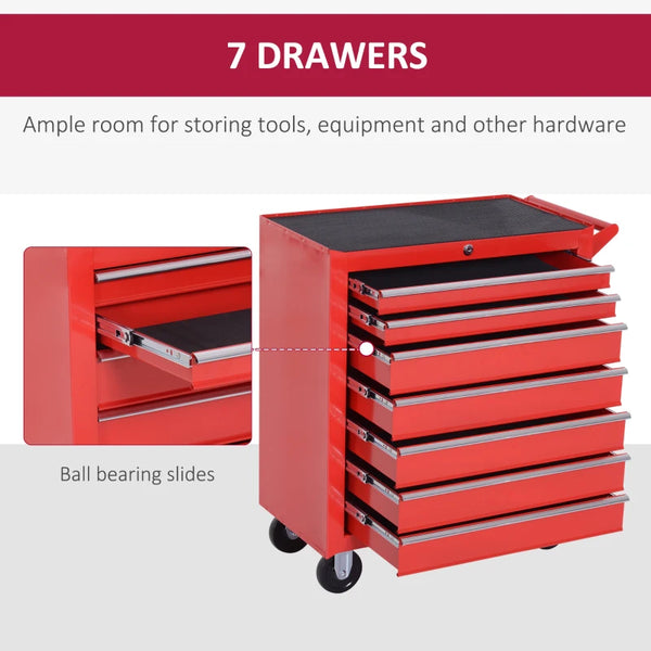 Roller Tool Cabinet Storage Chest Box 7 Drawers Roll Wheels Garage Workshop Red